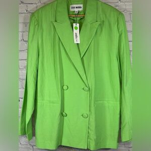 Steve Madden Baldwin Fresh Lime Green Double Breasted Minimalist Blazer M